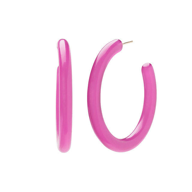 Trouver Large Fucshia Acrylic Hoops - Earrings - Broken English Jewelry