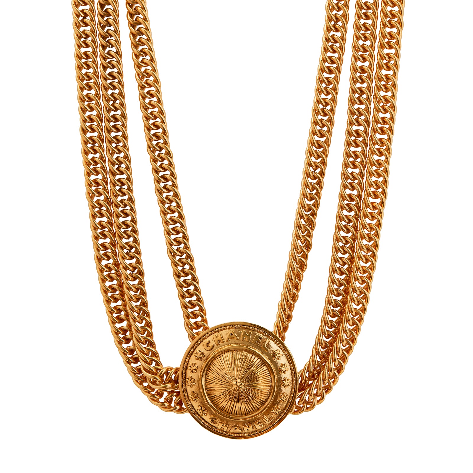 Chanel 3 Chain Domed Pendant Necklace