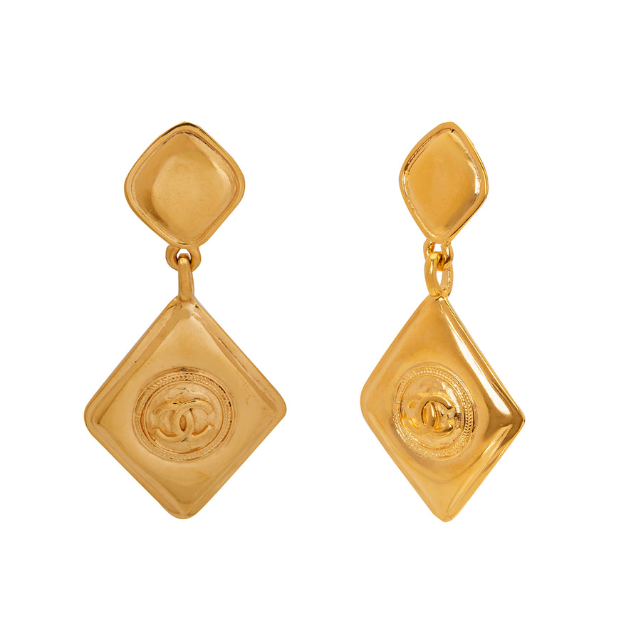 Chanel Diamond Shaped CC Logo Drop Earrings