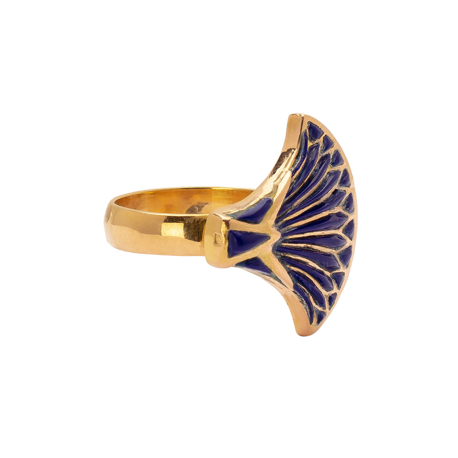 Antique & Vintage Jewelry Handmade Inlaid Lapis Lotus Blossom Ring - Broken English Jewelry