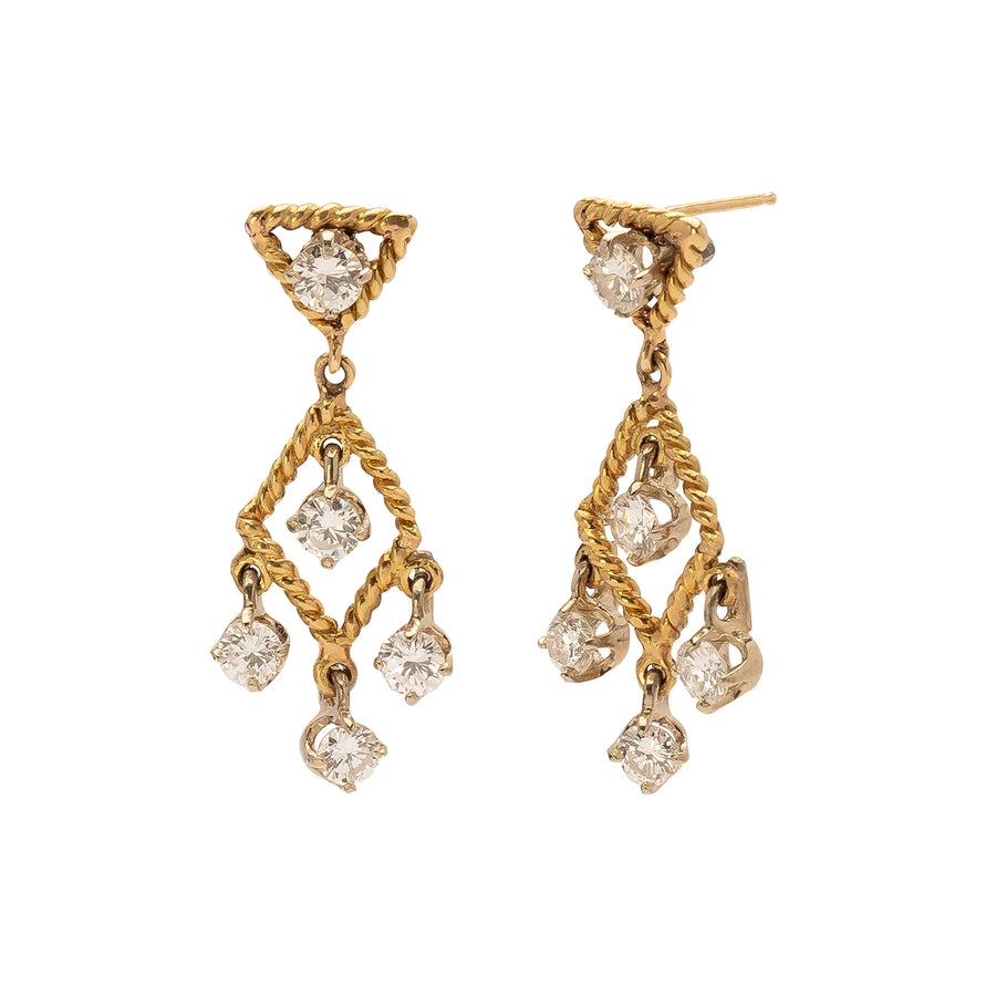 Antique & Vintage Jewelry Twisted Framed Diamond Drop Earrings - Broken English Jewelry