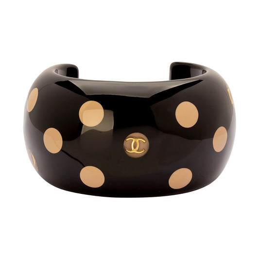 Chanel Black & Beige Polka Dot Acrylic Cuff - Main Img
