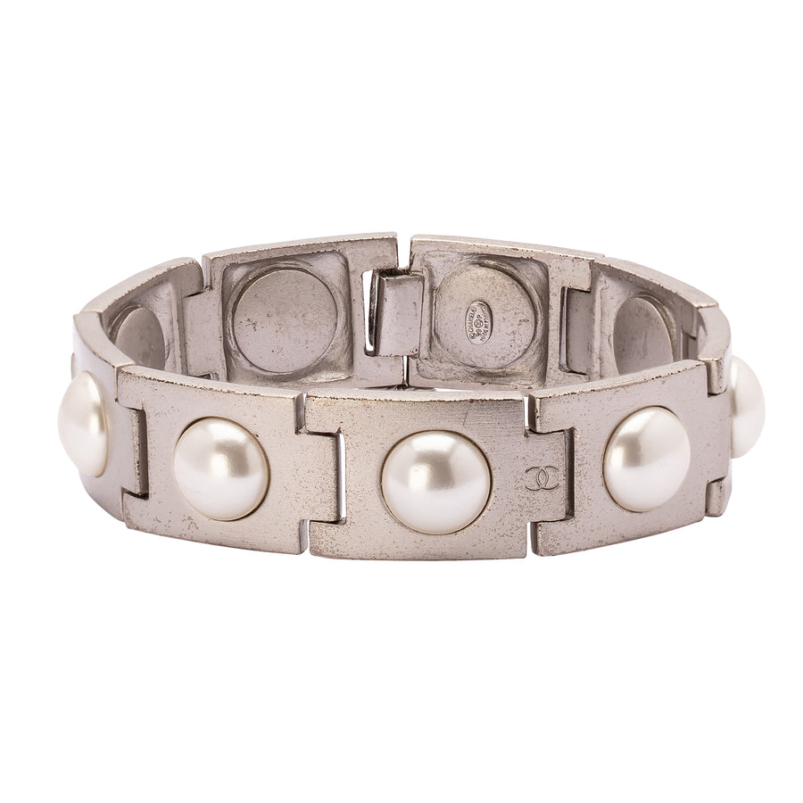 Antique & Vintage Jewelry Chanel Silver Pearl Link Bracelet - Broken English Jewelry