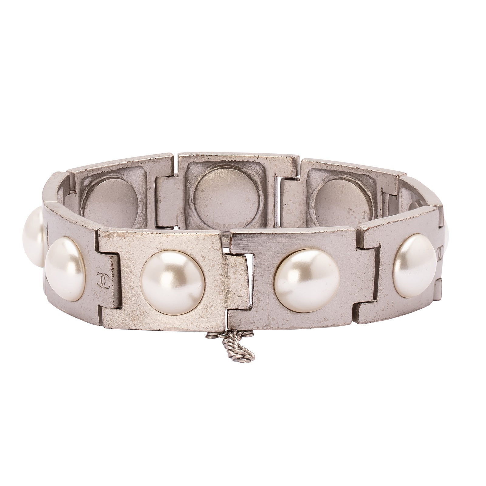 Antique & Vintage Jewelry Chanel Silver Pearl Link Bracelet - Bracelets - Broken English Jewelry