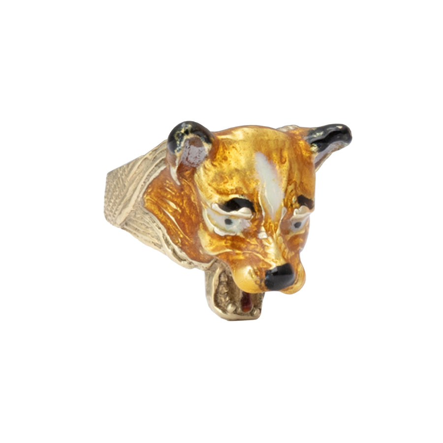 Antique & Vintage Jewelry Lion/Dog Ring - Black & Gold Enamel - Rings - Broken English Jewelry