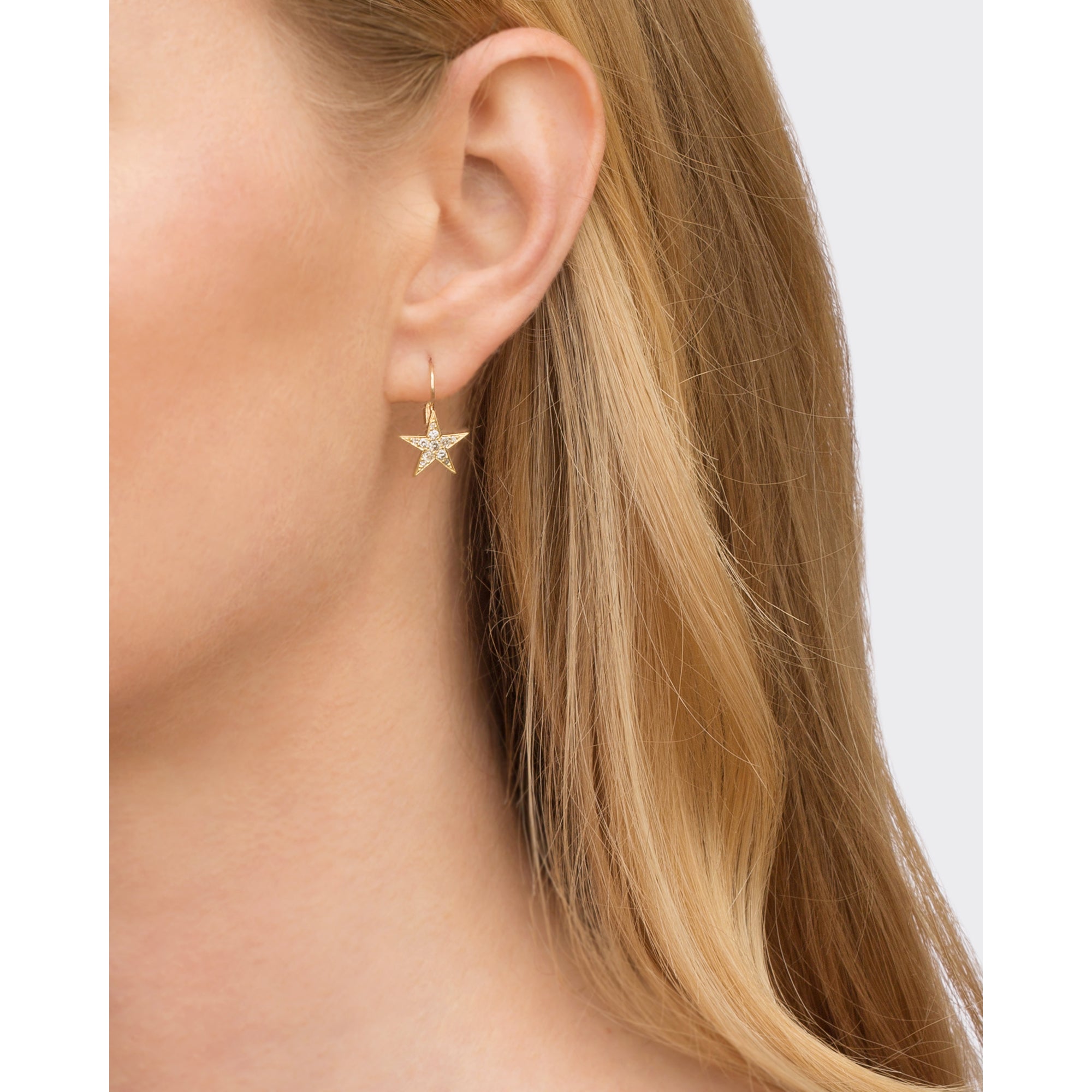 Antique & Vintage Jewelry Estate Petite Diamond Star Earrings - Broken English Jewelry on model