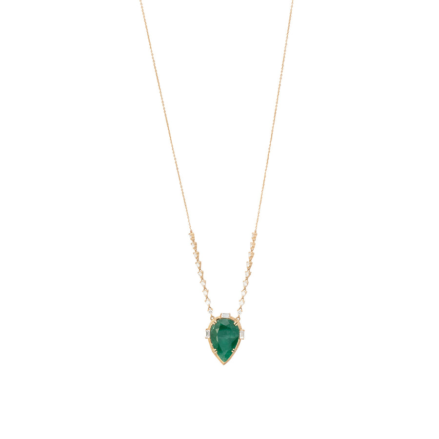 BaYou with Love Large Pear Emerald and Baguette Diamond Necklace - Necklaces - Broken English Jewelry