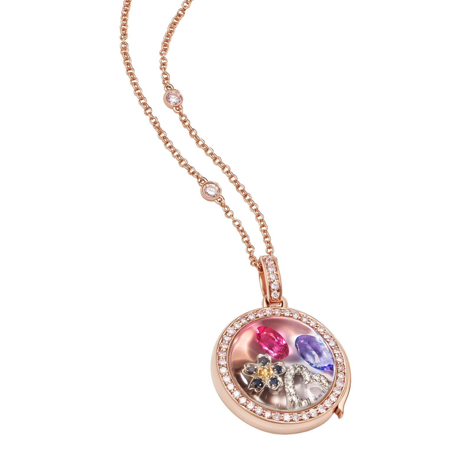 Loquet Diamond Round Locket - Rose Gold - Charms & Pendants - Broken English Jewelry