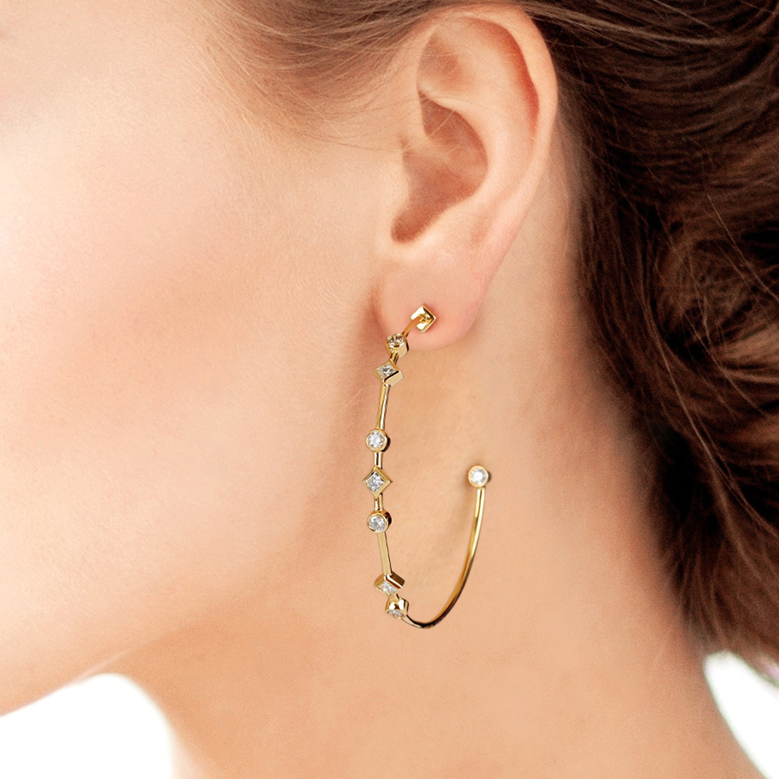 Nancy Newberg Large Dotted Diamond Hoops - Earrings - Broken English Jewelry